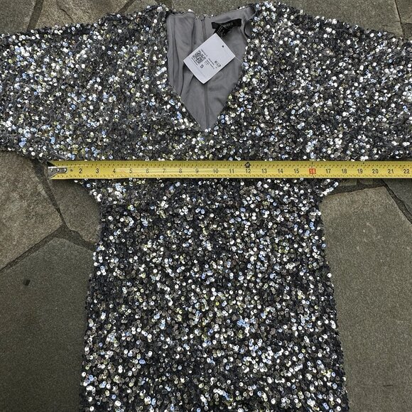 Forever 21 Sequin Bodycon Mini Dress Women’s Small Silver Sparkle Party Cocktail - Picture 7 of 11